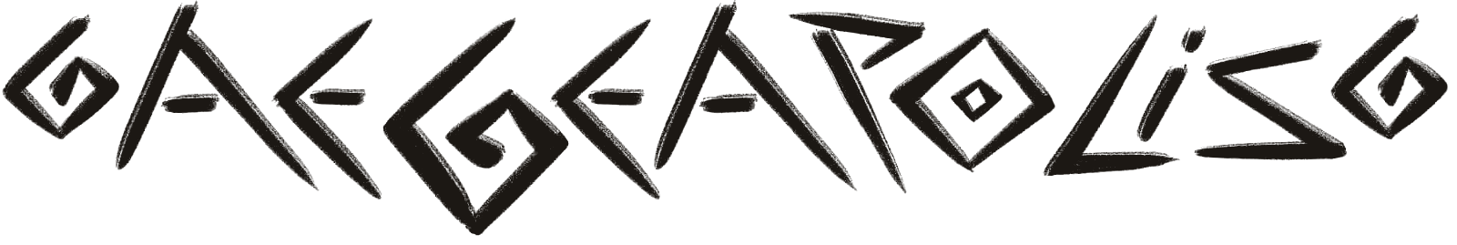 AEGEAPOLIS — hand-drawn wordmark, black-figure style